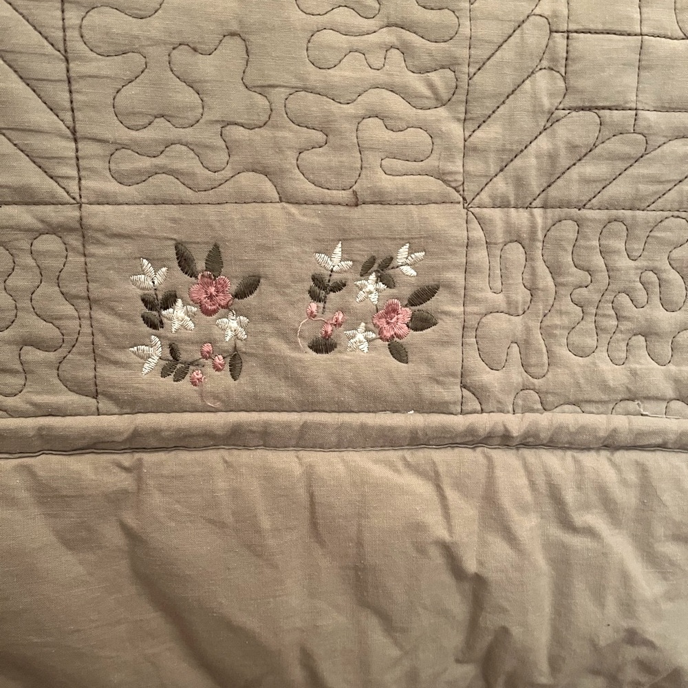 King Size Floral Embroidered Sage Bedspread